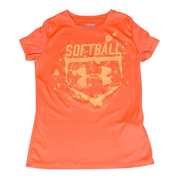 Under Armour Heatgear Orange Softball Loose Fit T-Shirt Size Youth Small - Picture 1 of 6